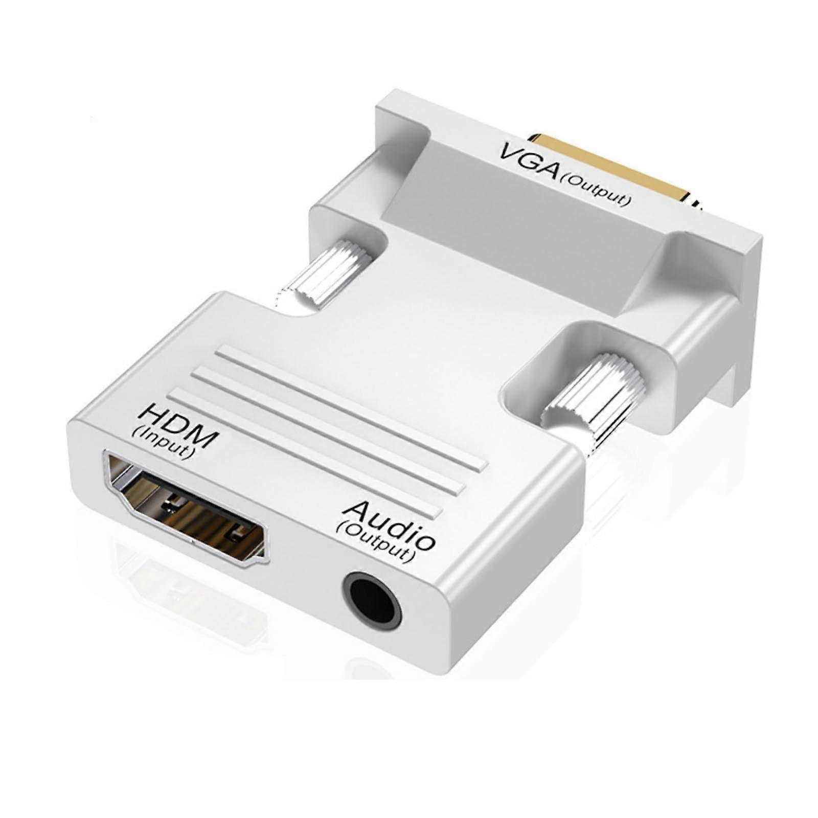 HDTV To VGA Converter 1080P Video Support 3.5mm Audio Output White Compact For Projectors Home Entertainment Systems