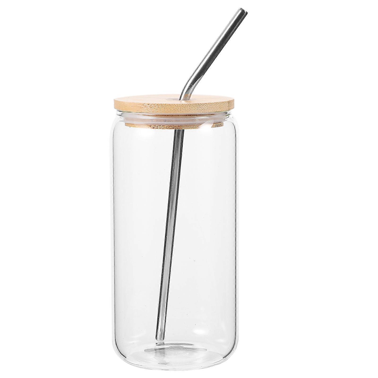 Glass Coffee with Straw for Drinks 5Sets with Bamboo Lid
