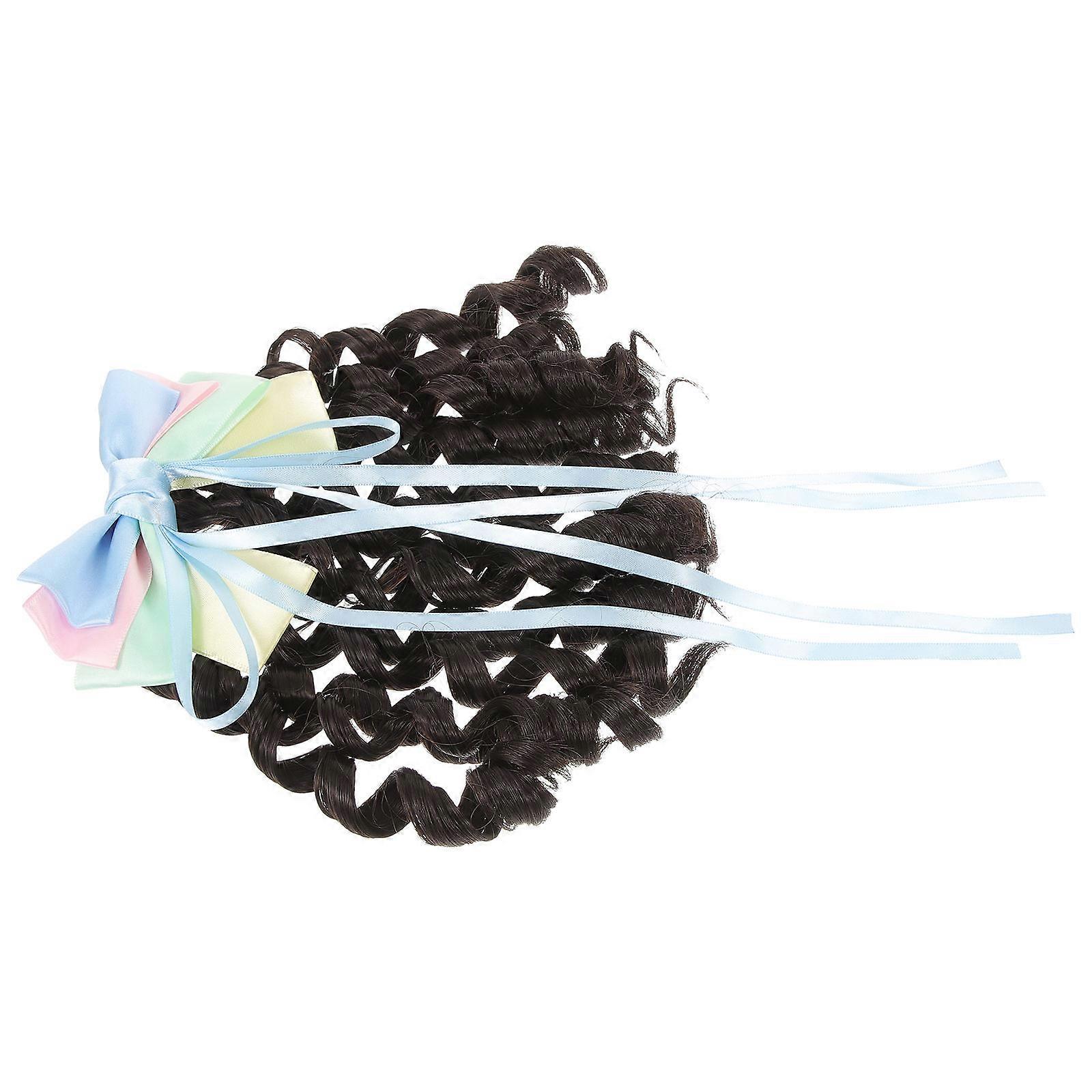 Wavy Wig Bow Long Curly Wig for Dancing Party 2Pcs Hair Accessory