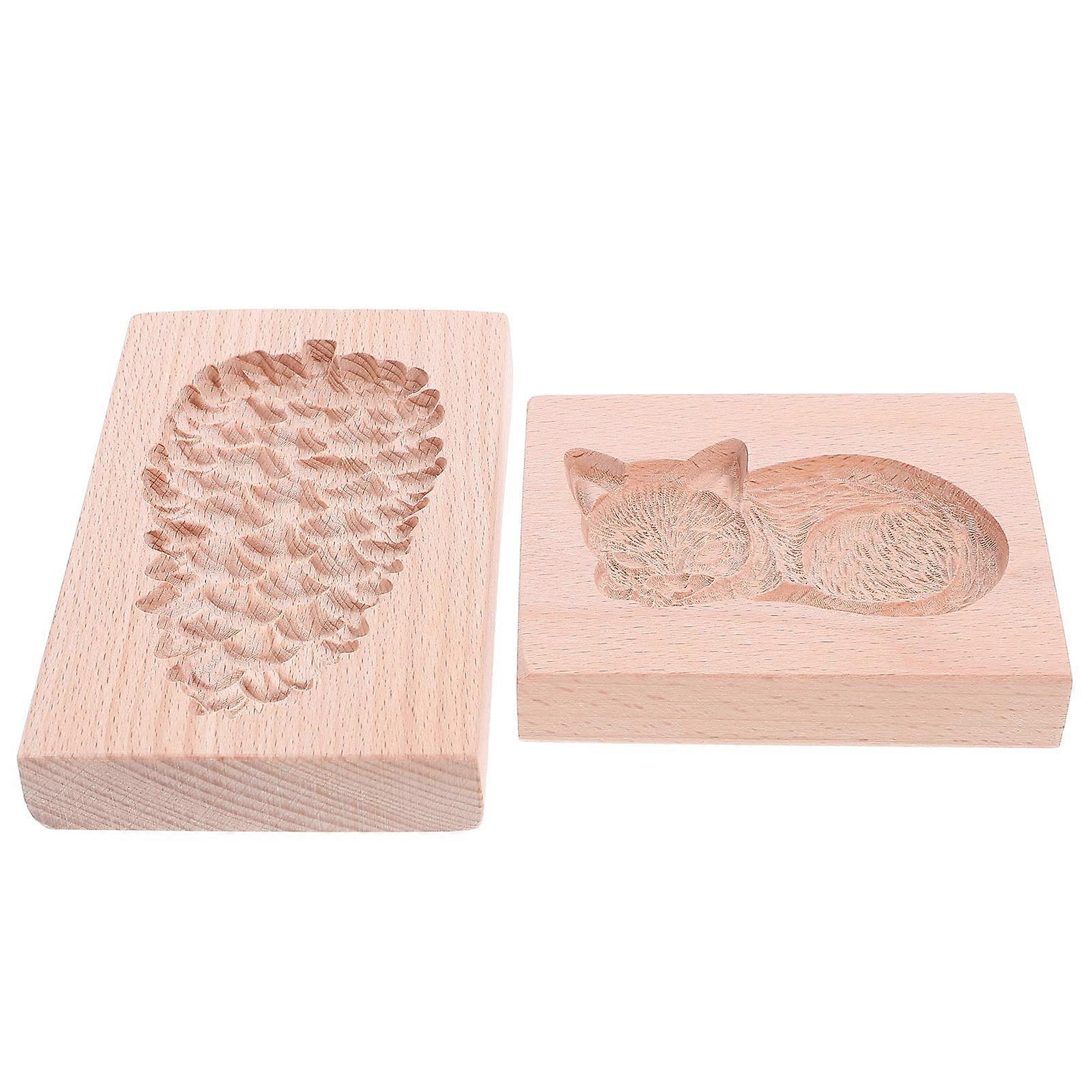 Wooden Cookie Molds for Home Baking Use with 8Pcs Pine Cone and Cat Shapes