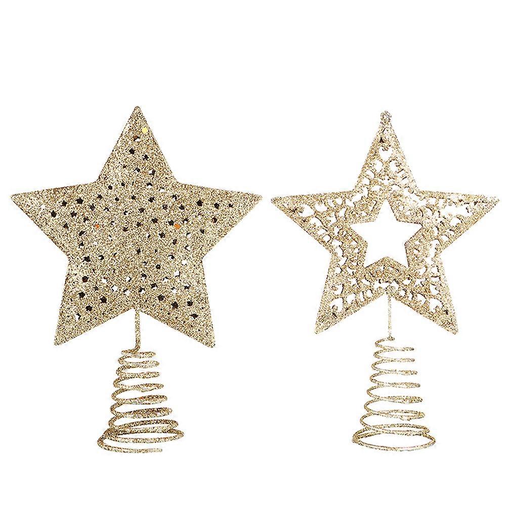 Five Pointed Star Christmas Tree Decoration Stylish Tree Topper Décor Golden 2 Pcs