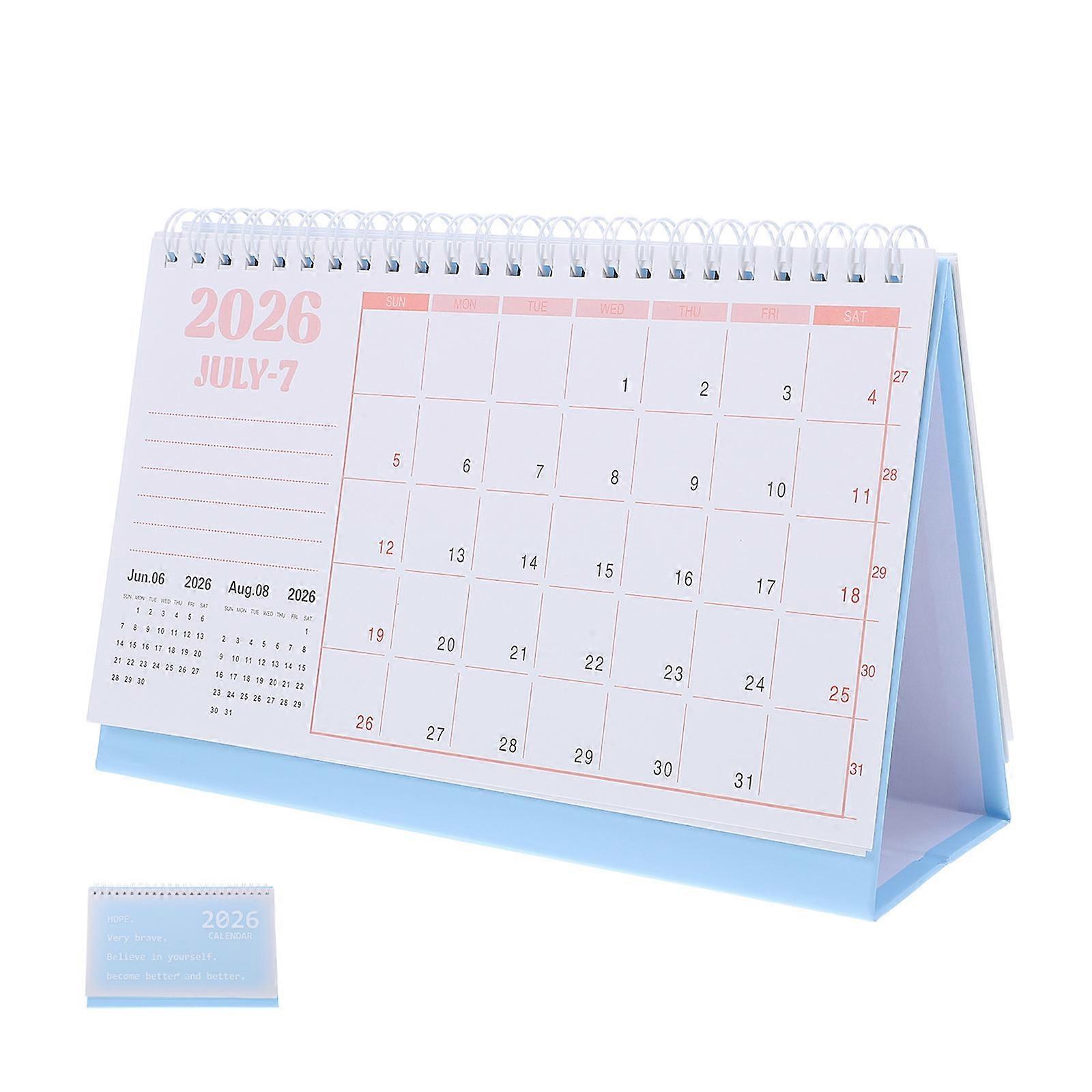 Monthly Desk Calendar 5Pcs Coil Binding for 2026 Year Blue