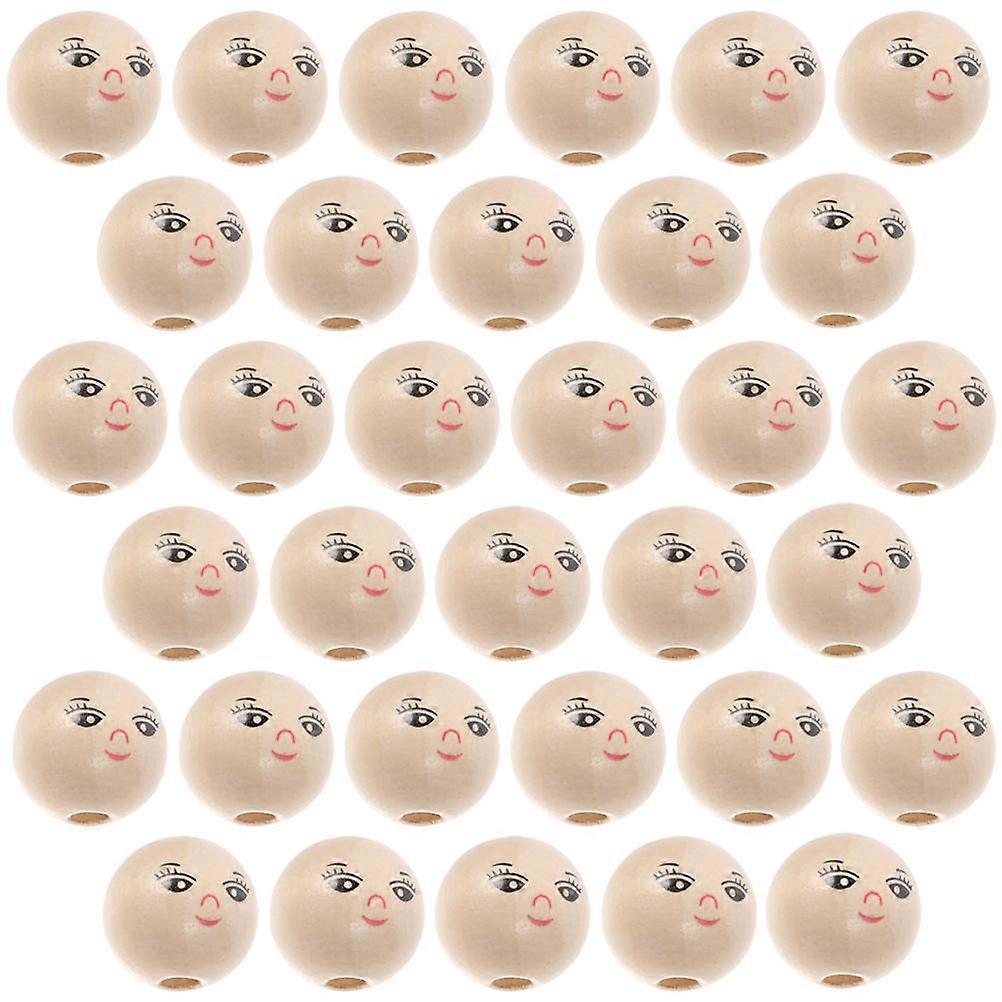 DIY Wooden Beads 100Pcs Multi Smiling Faces for DIY Use Round Wooden Beads