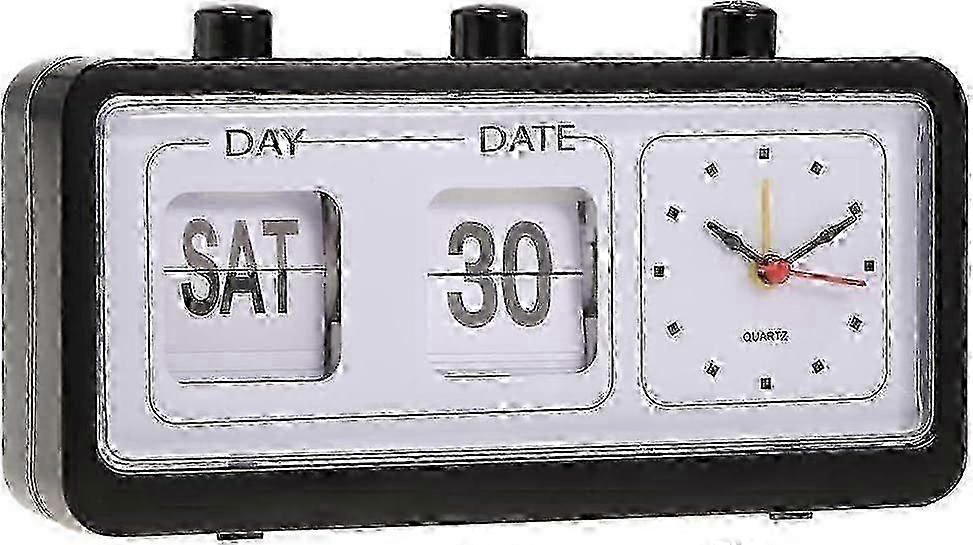 Top Beside Clock With Calendar Display, Black, 20x5x10.8cm
