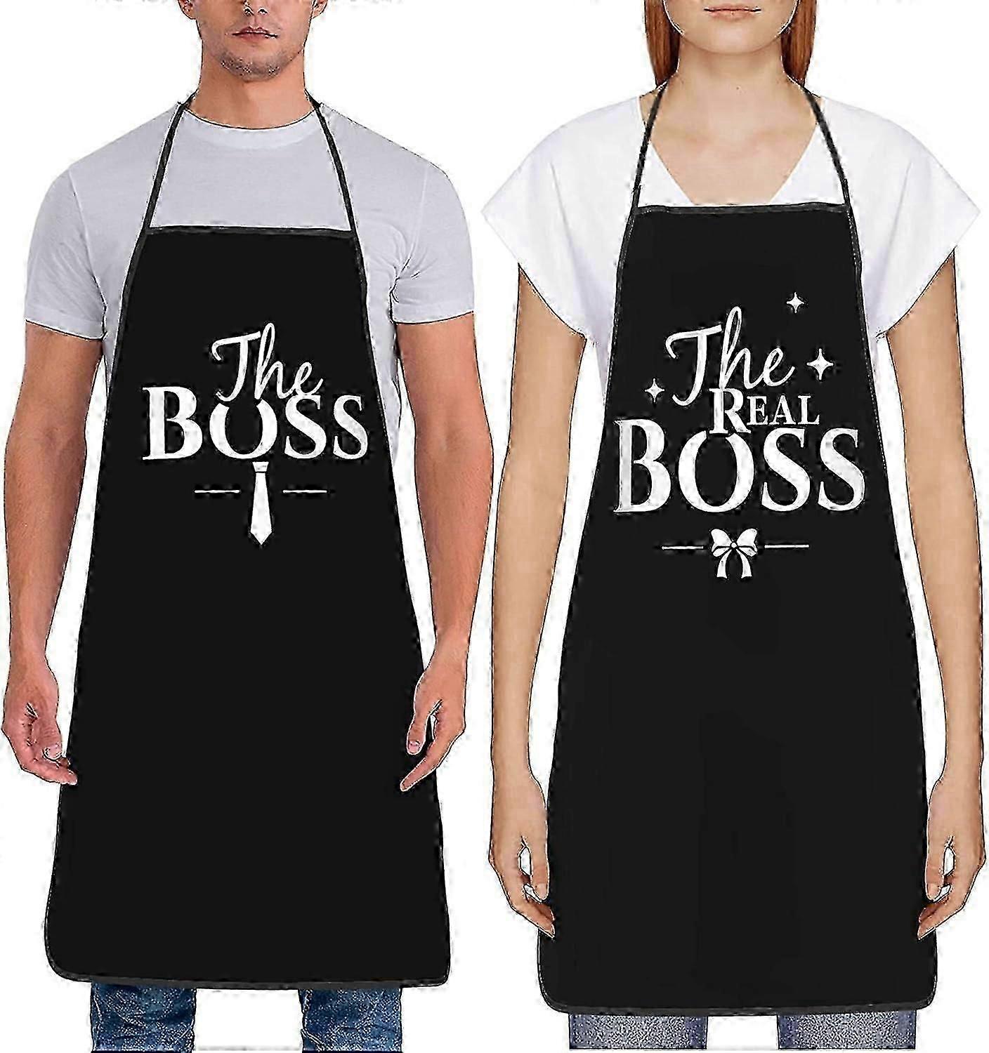 Șeful și adevăratul șef 2 buc șorț rezistent la picături de apă Șeful și adevăratul șef șorțuri Gătit amuzant