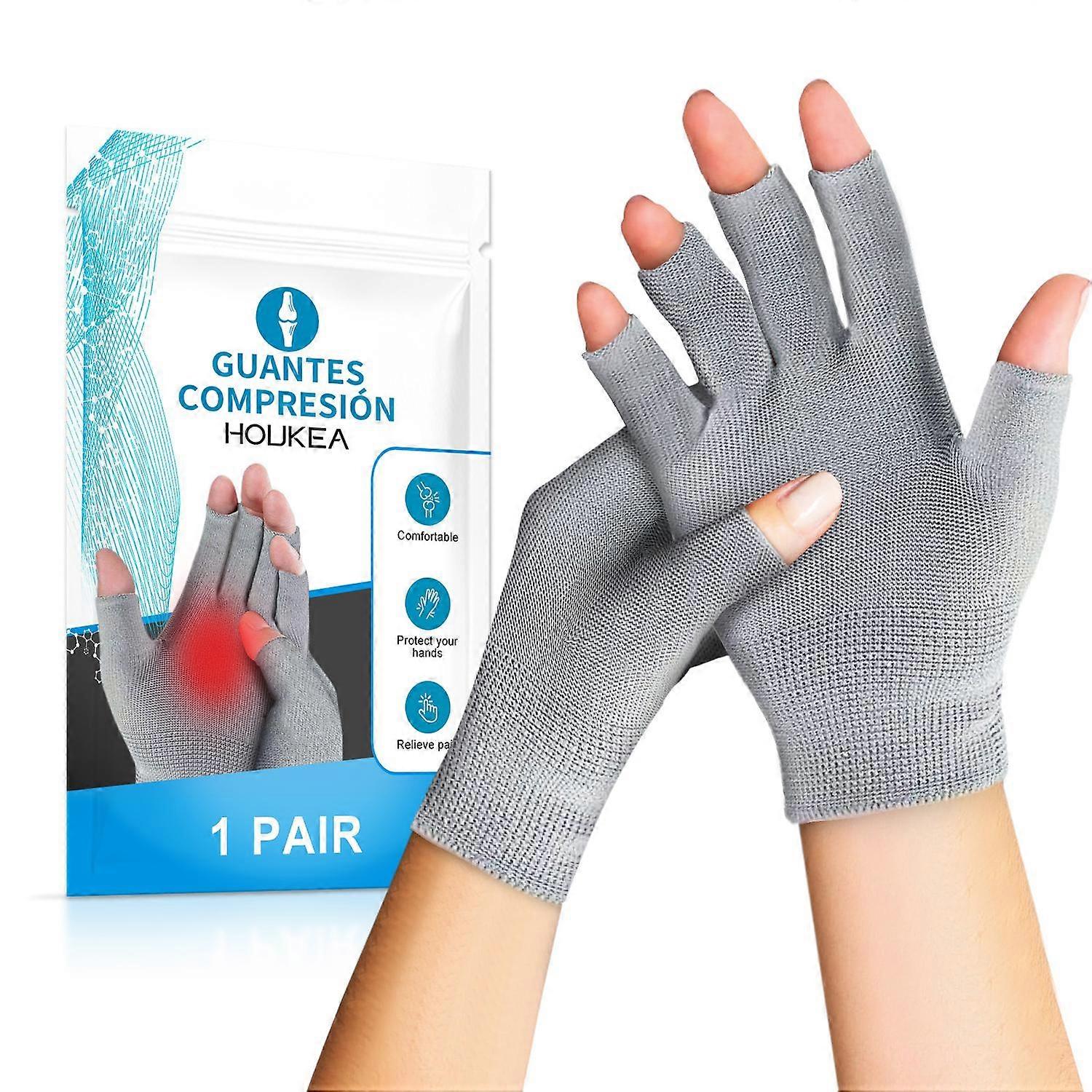 HOUKEA HK-A07-0004-01 1 par handvårdshandskar vinterfingerlösa vantar för lindring av ledvärk