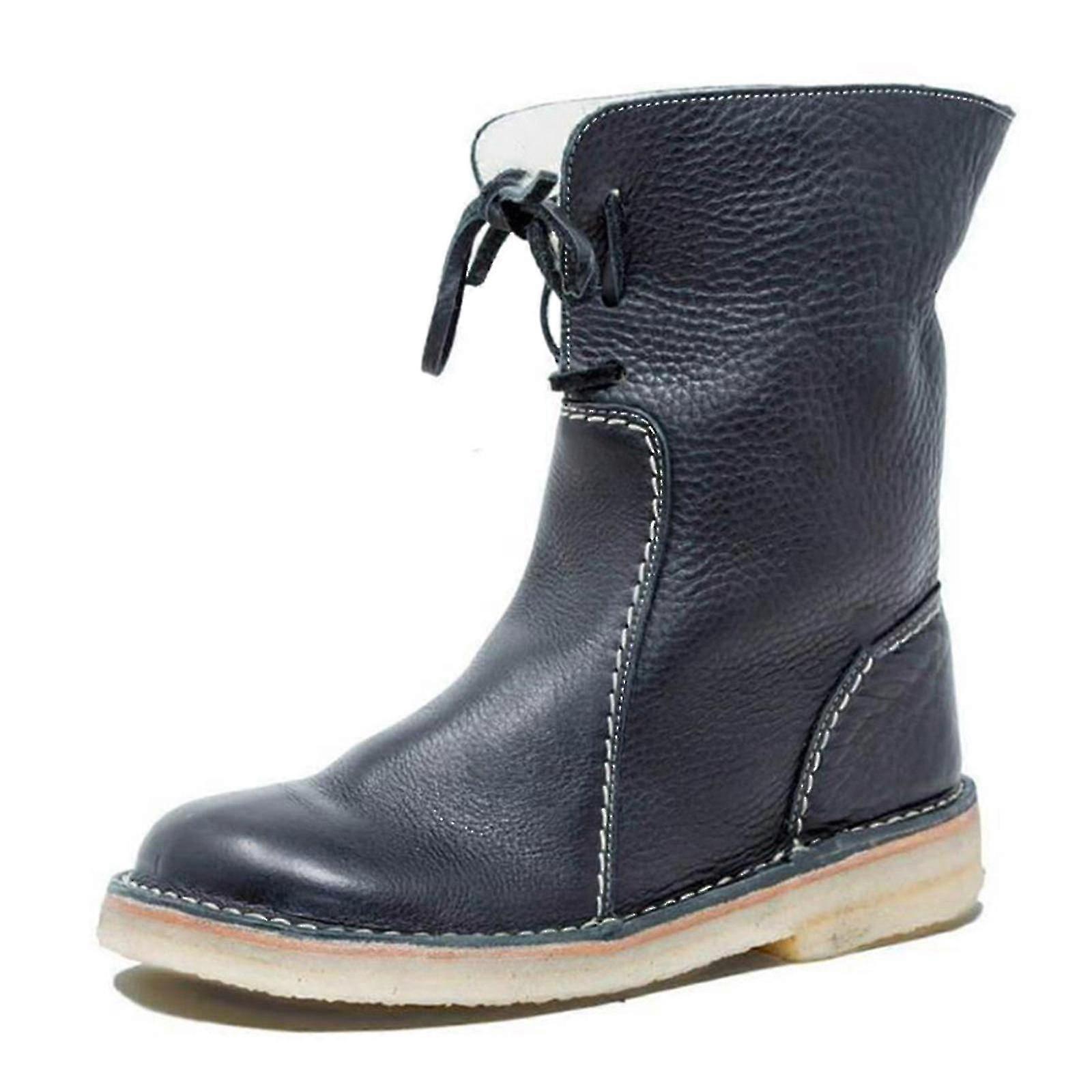 Botas de neve femininas casuais com cadarço e forro de lã