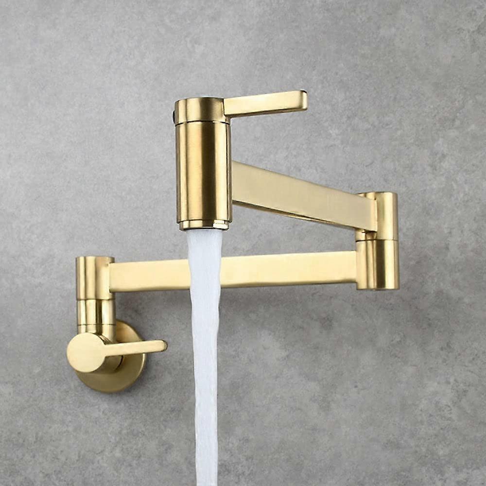 Wall Mounted Foldable Faucet Single Cold Water Single Hole Sink Tap Rotating Folding Spout Brushed Gold Brass