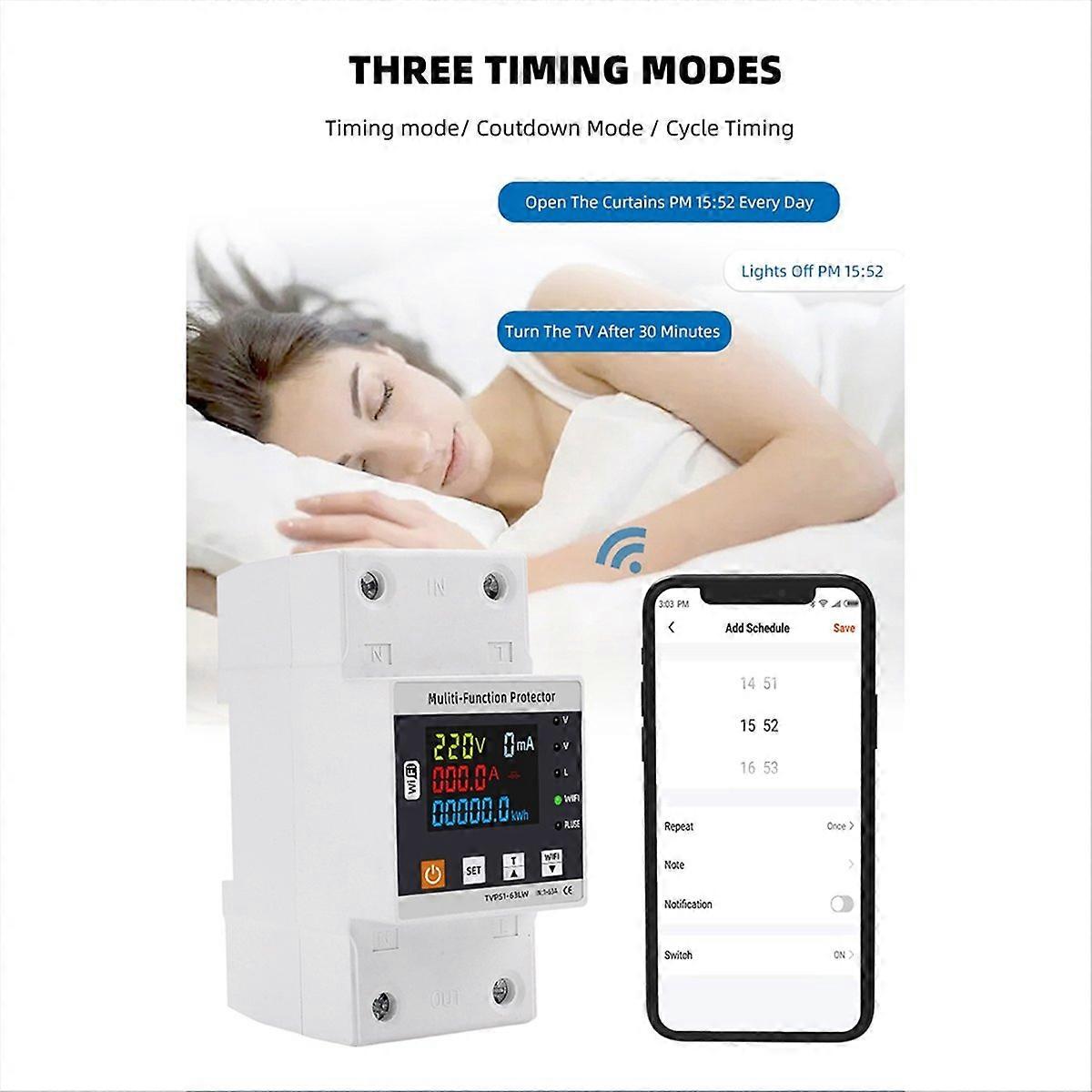 63A TUYA WiFi Smart Earth Leakage over Under Voltage Protector Relay