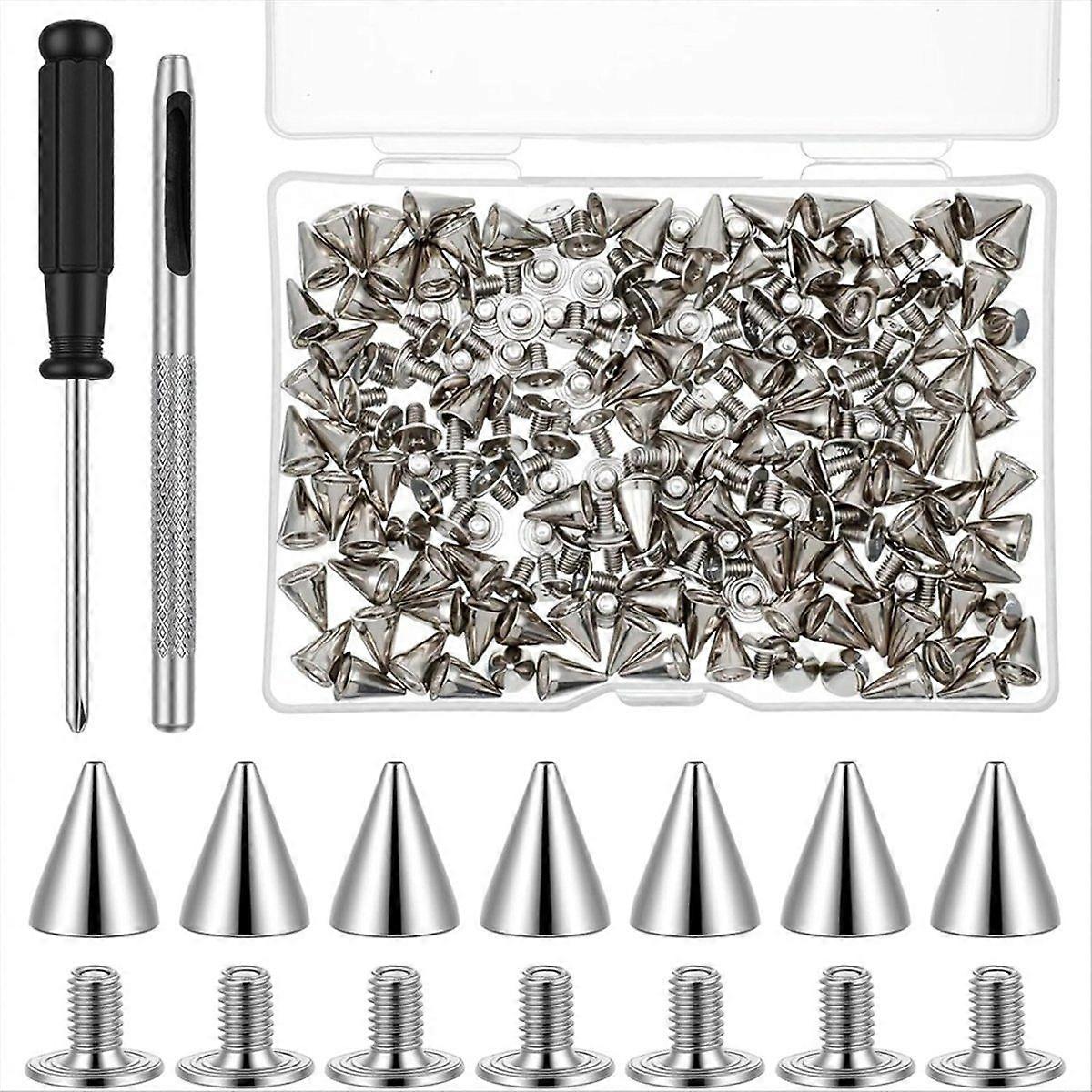 200 Pcs Cone Spikes Punk Spikes and Studs Kit Metal Tree Spike Screwback Studs for DIY Leathercraft