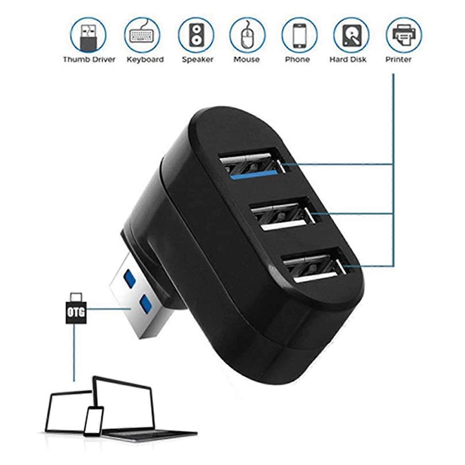 USB 2.0 Three-port Hub 7-character Rotating HUB Three-port Expander USB Three-port Splitter, Cable & Charger