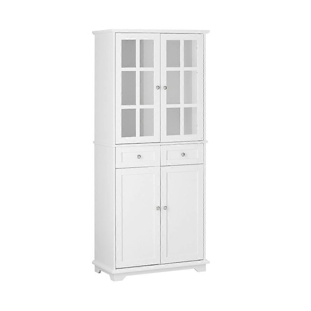 SoBuy FSB76-W，白色高柜，带玻璃门，175厘米自助餐储物柜，带6个搁板和2个抽屉，高餐具柜用于储物