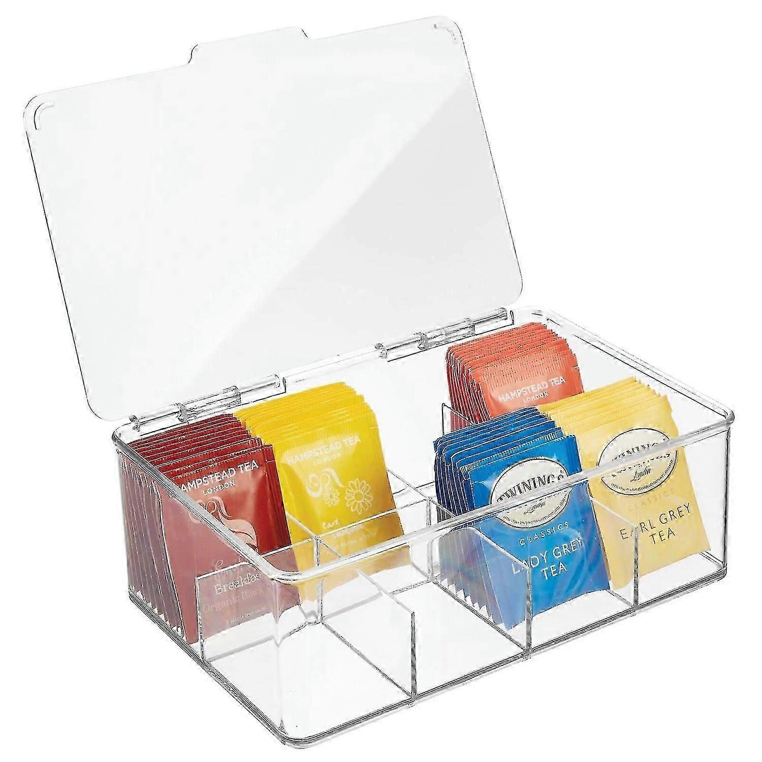 Transparent divider storage box with hinged lid