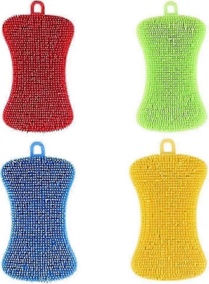 4Pcs Silicone Dish Sponge Antibacterial Multipurpose Dish Washing Brush Scrubber