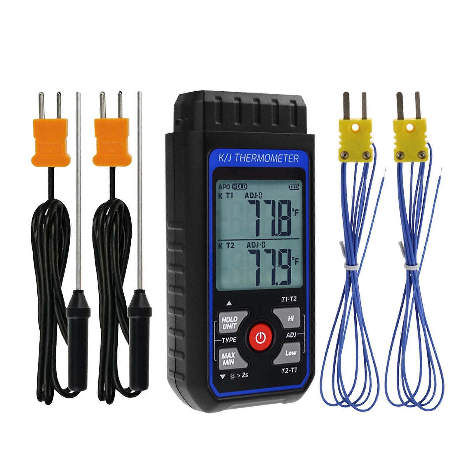 K/J Type Thermocouple Thermometer Temperature Meter Tester Dual Channel 4 ProbVu