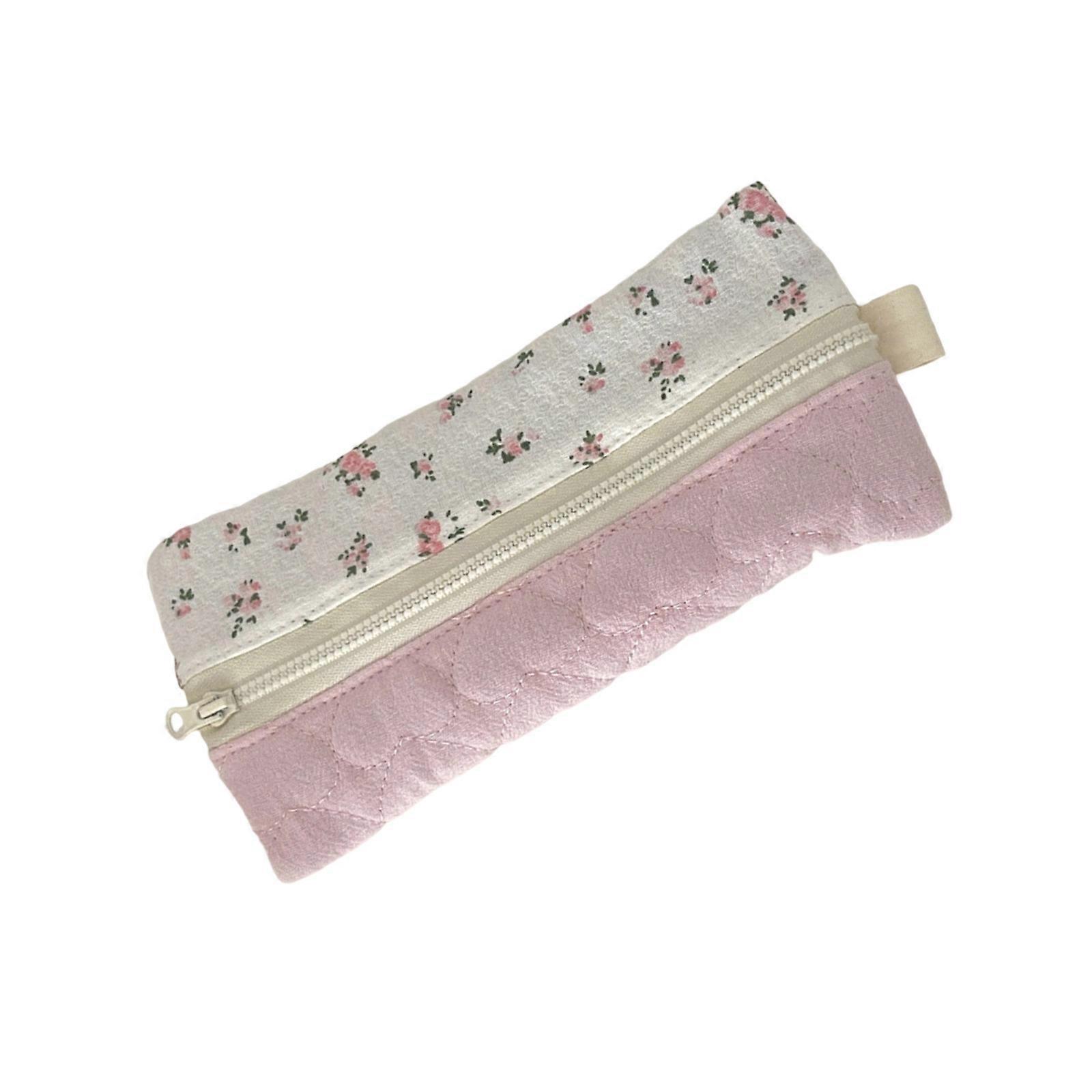 Compact Floral Pen Case With Zippers Closure Waterproof Polyester Material Multi Functional Storage Space For Office School  Pink