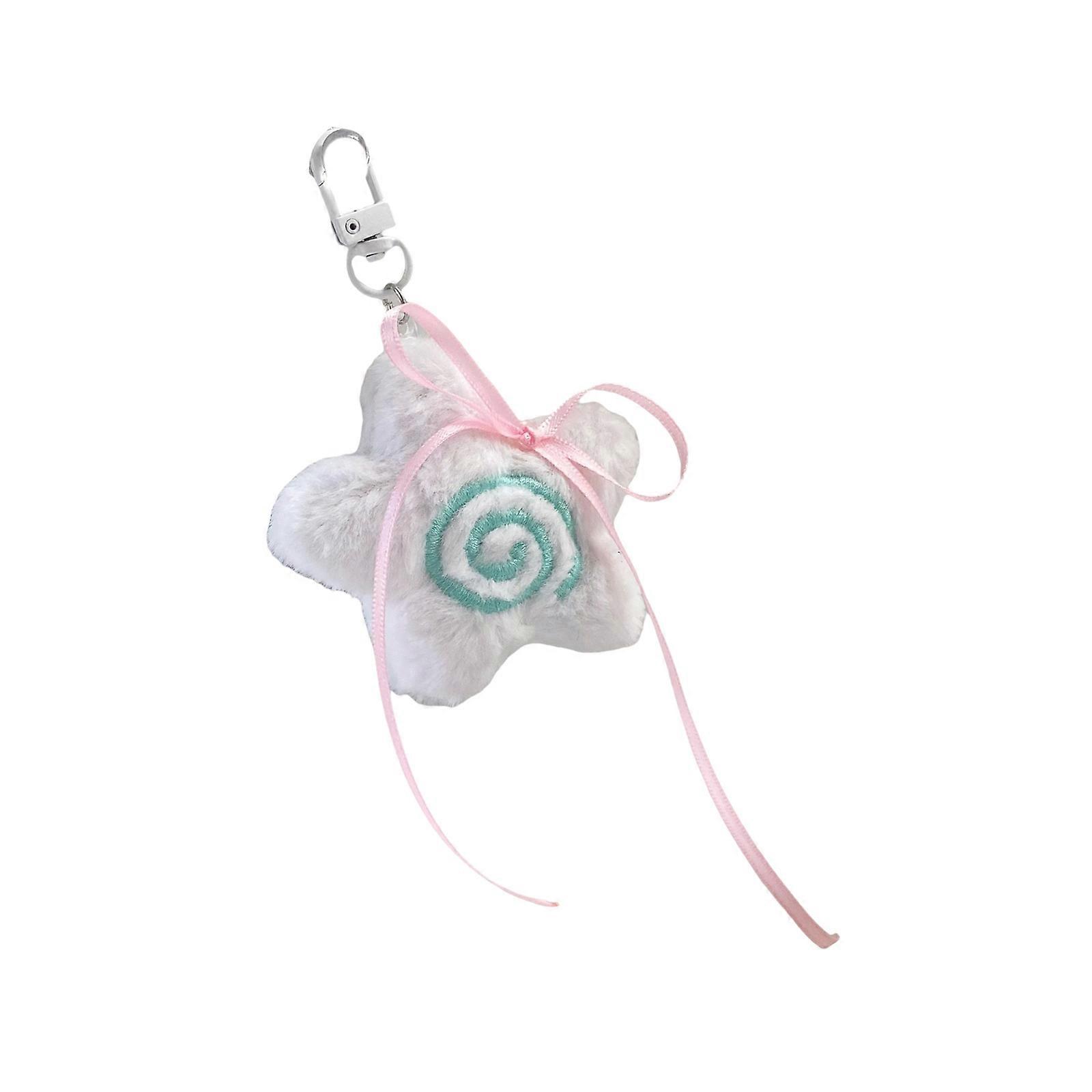 Plush Star And Ribbon Bowknot Keychain Cute Craftsmanship Unisex Bag Charm Key Holder Decoration For Daily Use  White