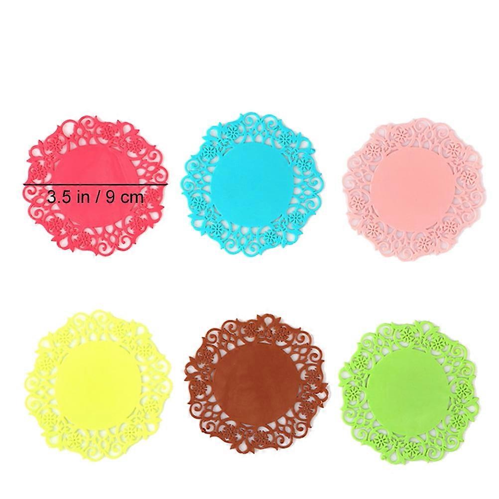 5 Pcs Round Placemats Silicone Coasters for Drinks Cup Fruit Kitchen Table Rose Pink