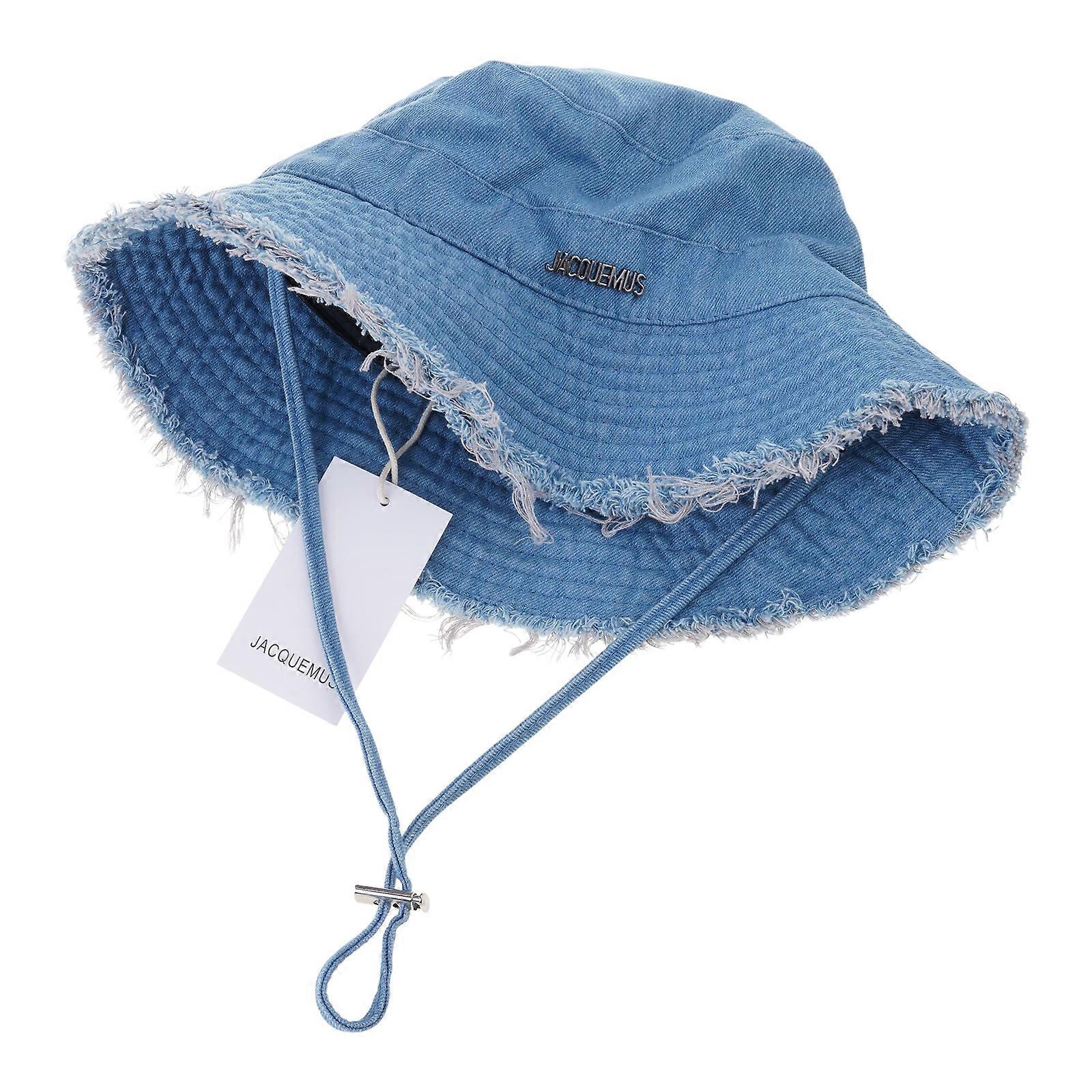 Fabric Fabric Sun Hat with Adjustable Drawstring Distressed Brims Bucket Hat for Beach Hiking Vacation Head Accessories  Light blue