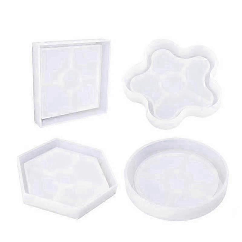 Resin Molds Coaster Silicone Molds for Resin Epoxy Casting Molds 4 Pcs Shapes with Flowers and Bead