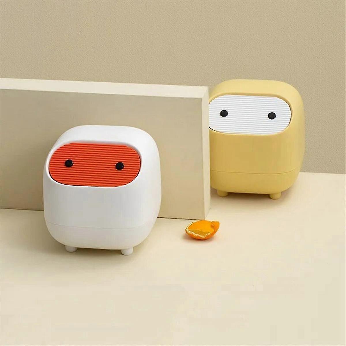 Desktop Trash Can, Small Office Supplies, Mini Double-Layer Push-Down Trash Can, Cute Trash Storage Box Yellow
