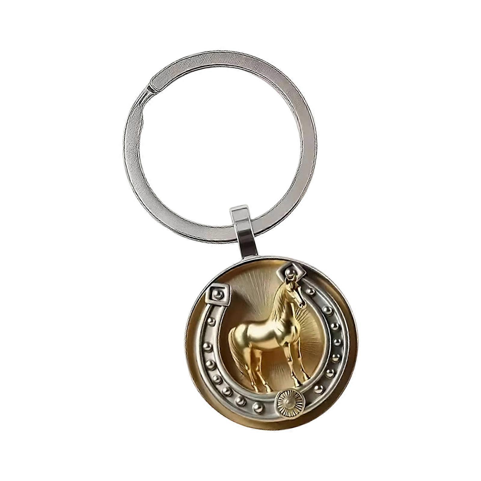 Gold Finished Horseshoe Keychain Including Detailed Embossing Sturdy Alloy Made For Pendant Or Bag Charm Representing Luck Multicolor