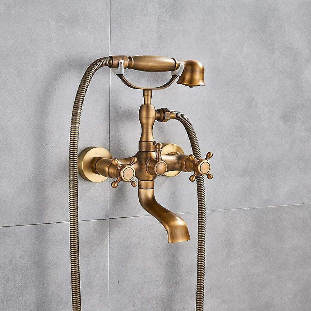 Bathtub Faucet Wall Mounted Brass Waterfall Spout Dual Handle Shower Mixer Tap Set Type C