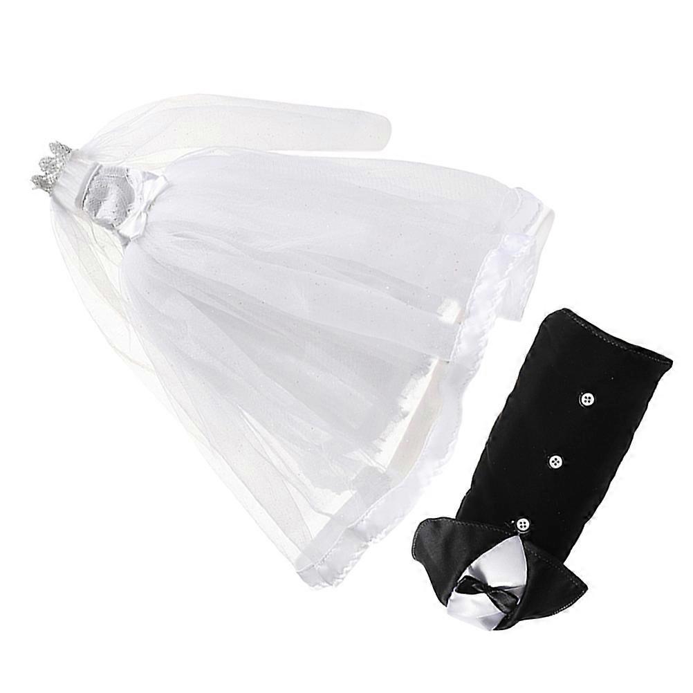 Bride Groom Covers for Wedding Decor 2Pcs Fabric and Mesh Set