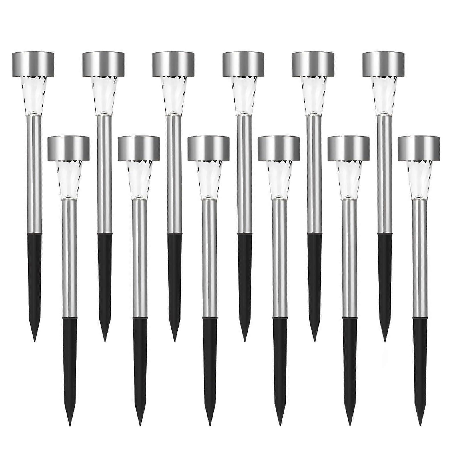 12Pack Solar Garden Lights Stainless Steel Waterproof Outdoor Pathway Lighting with Auto Sensor