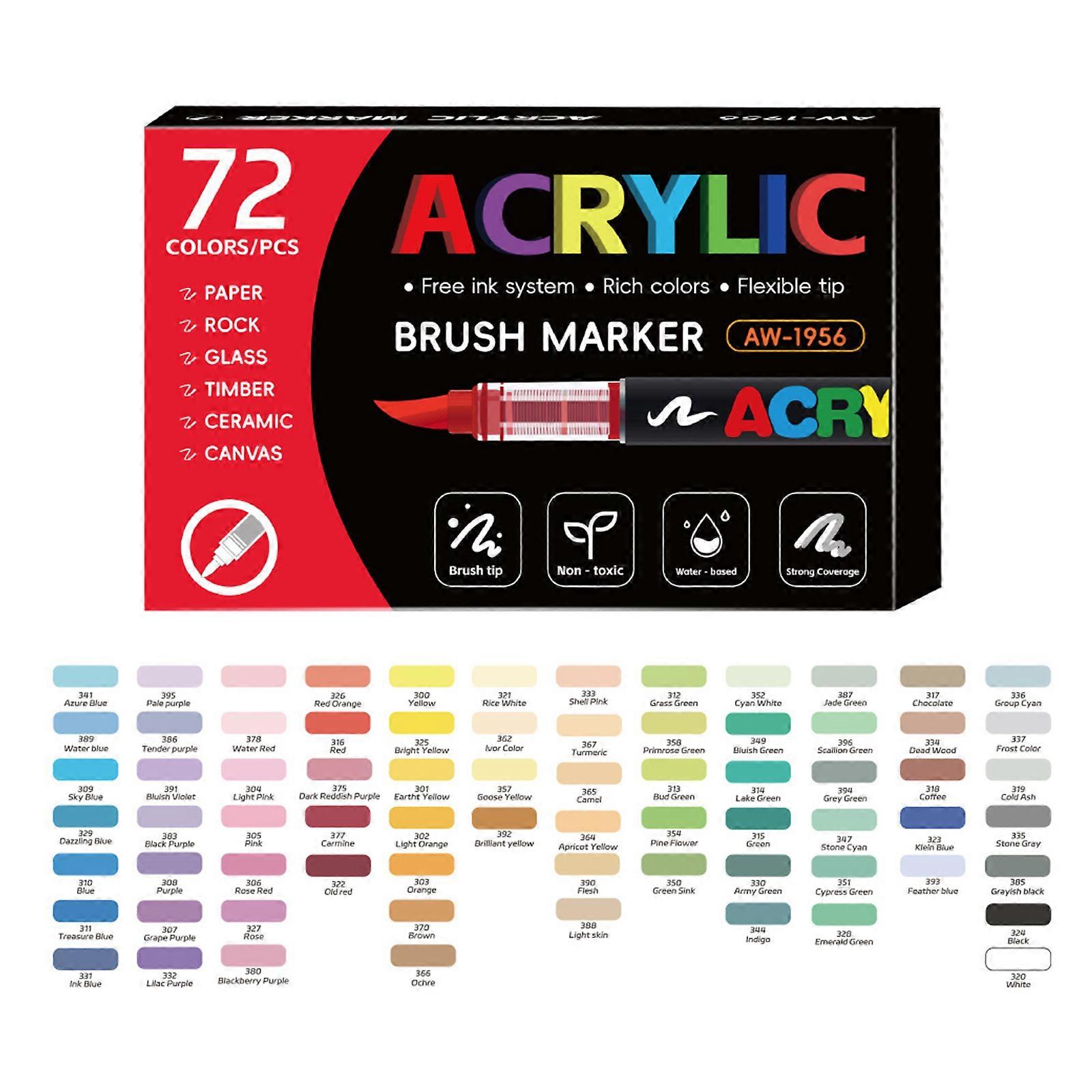 Multipurpose Acrylic Paint Pen Soft Brush Tip Acrylic Paint Marker for Drawing Journaling Painting Coloring Card Making Multicolor