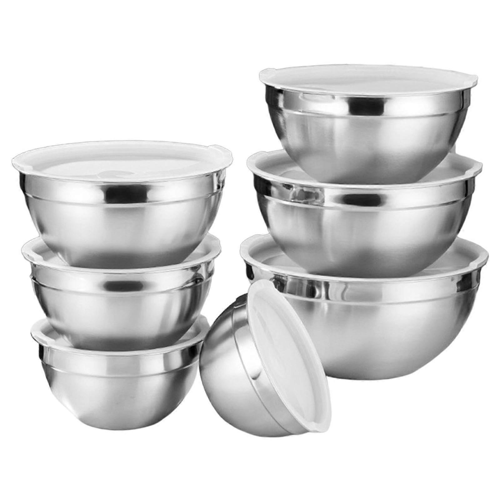 7Pcs Stainless Steel Mixing Bowls with Lids Set, Stackable Salad and Baking Bowls for Kitchen