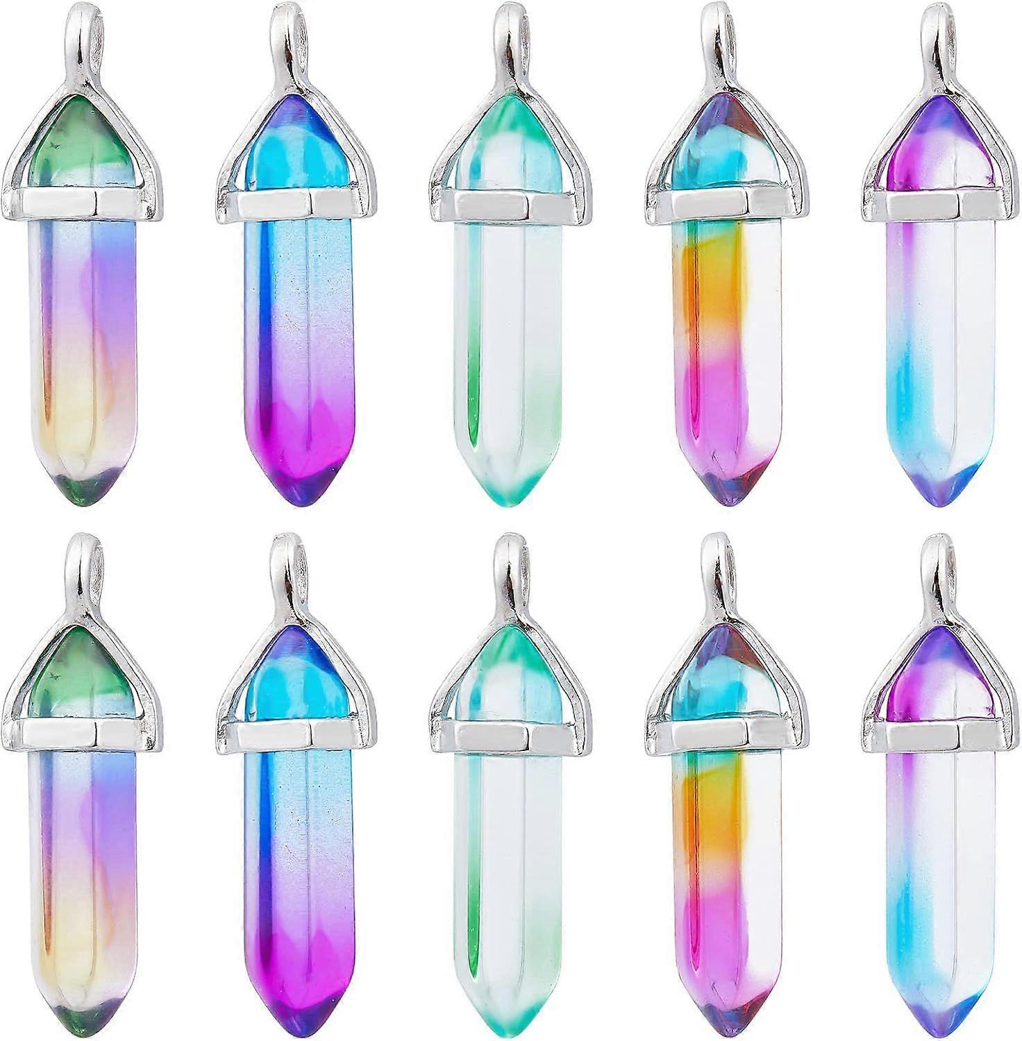 1 Box 10Pcs Shaped Charms Wrapped Faceted Glass Charms Bulk Large Charm Imitation Pointed Quartz Pendants Colorful Charms for Jewelry Making Charm Adu