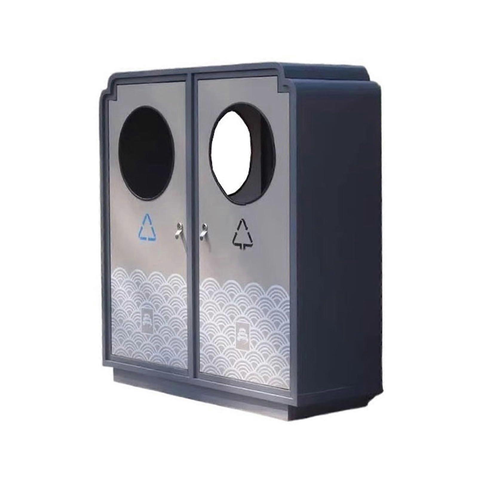 Outdoor Trash Can Double Bin Weatherproof Metal Garbage Bin for Courtyard and Street Use
