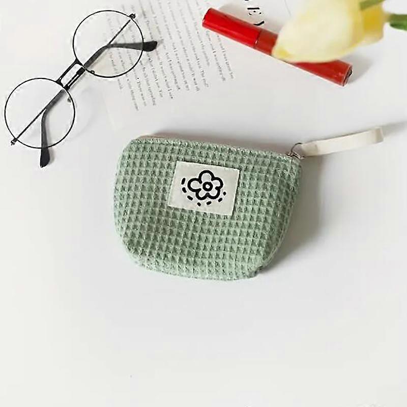 Women's Small Matcha Green Makeup Bag - Portable Double Chain Key Case
