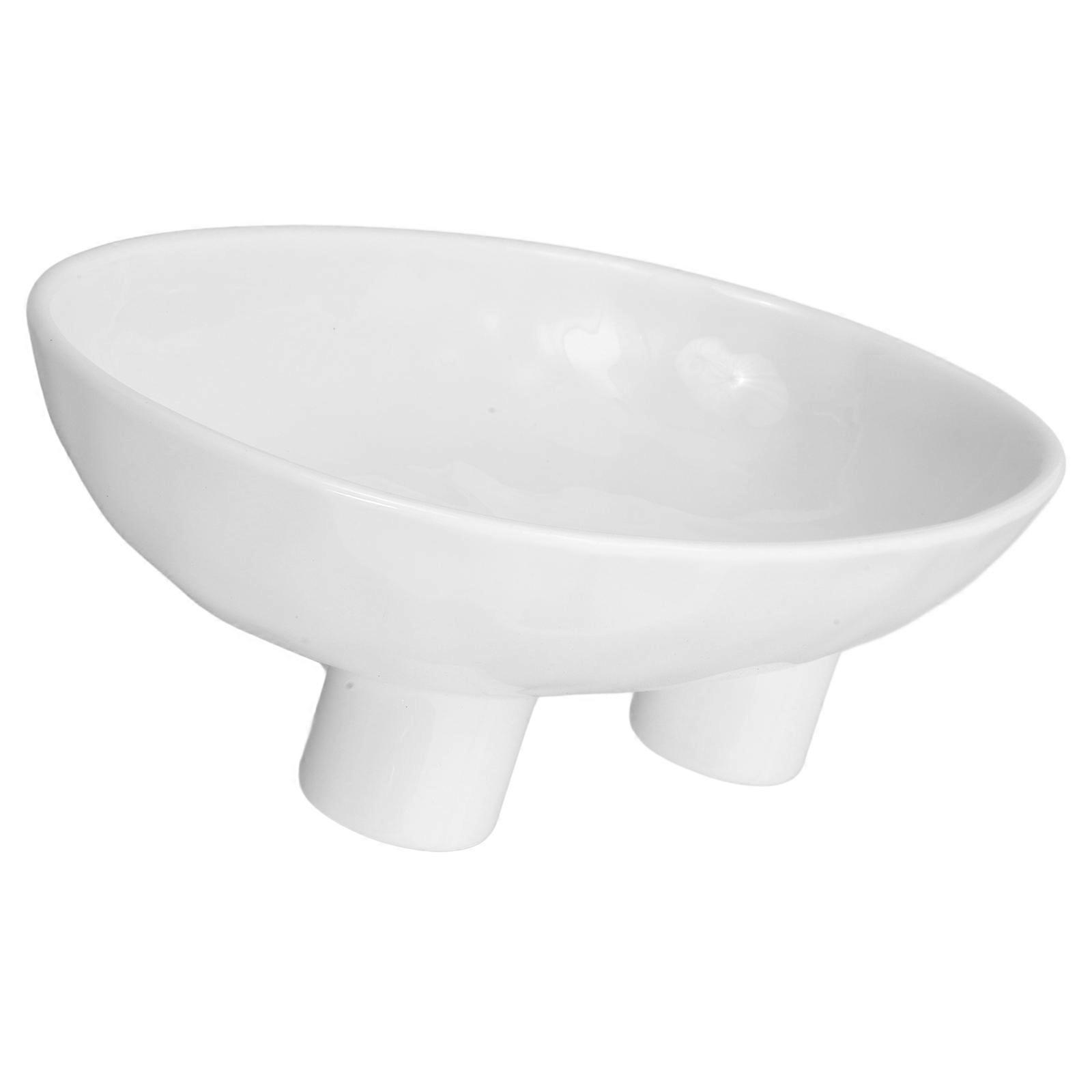 Footed White Ceramic Fruit Bowl for Kitchen Counter Decorative Bowl