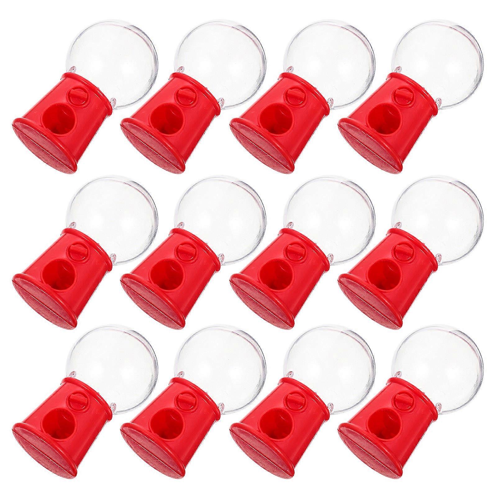Tiny Gumball Machine Candy Dispenser Red Round Plastic For Cake Decoration 12Pcs