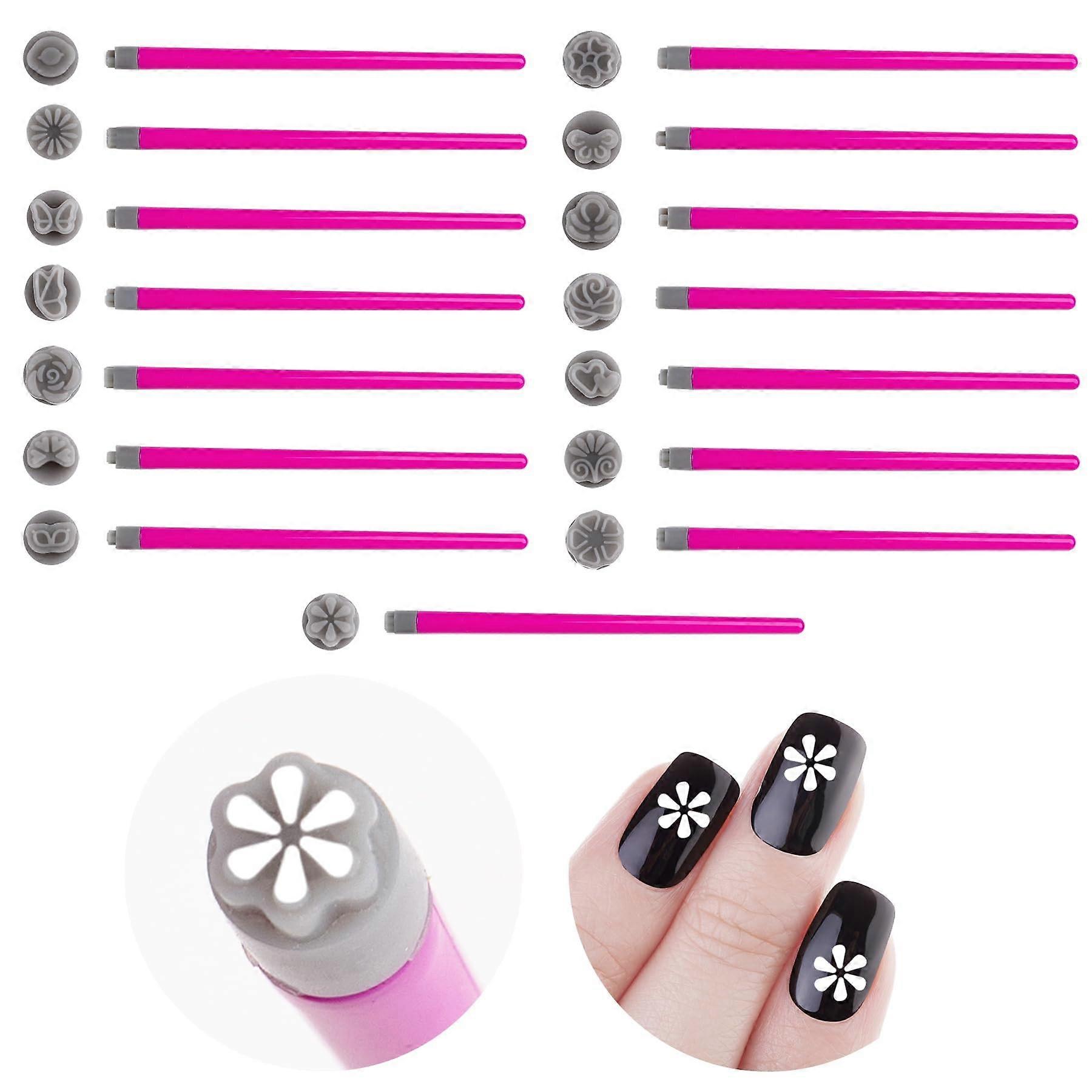 15 Pack Nail Art Stamp Pen Set for Precise Application with Flower Patterns, Pink Nail Art Tools