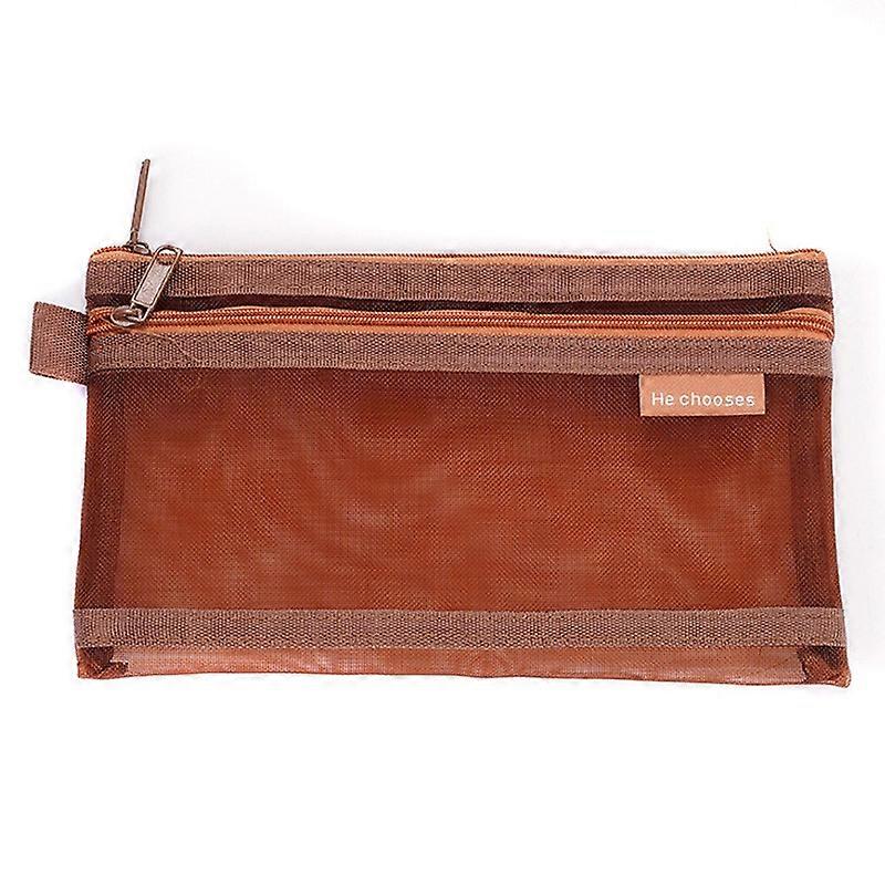 HE CHOOSES D005 Double Layer Nylon Mesh Student Stationery Storage Bag