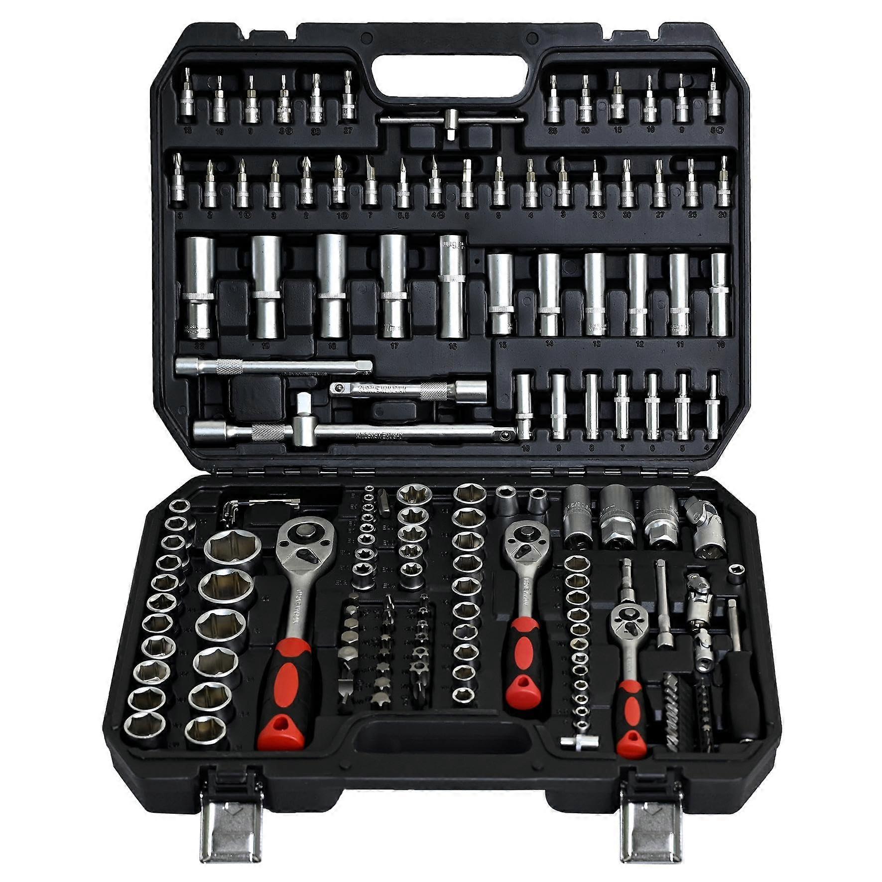 171 Piece Socket Wrench Set with MultiSize Drives, Chrome Vanadium Mechanic Tool Kit with Case