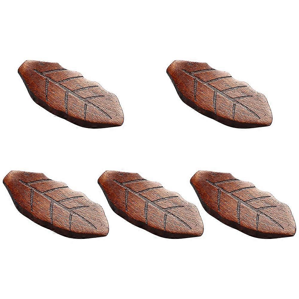 Wooden Chopstick Rest Set with Unique Leaf Shape Design for Elegant Tableware Organization, 5 Pcs Brown