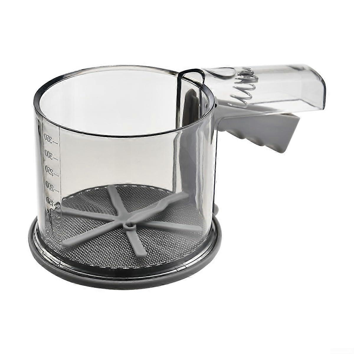 Flour Sifter with OneHanded Squeeze and Double Layer Fine Mesh for Kitchen Baking, Grey