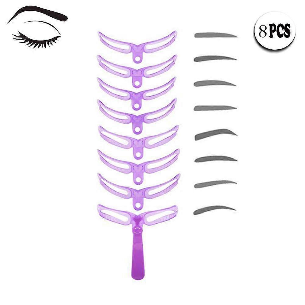 Reusable Eyebrow Stencil Kit with 8 Shapes for Precision Brow Shaping, Purple ABS Template