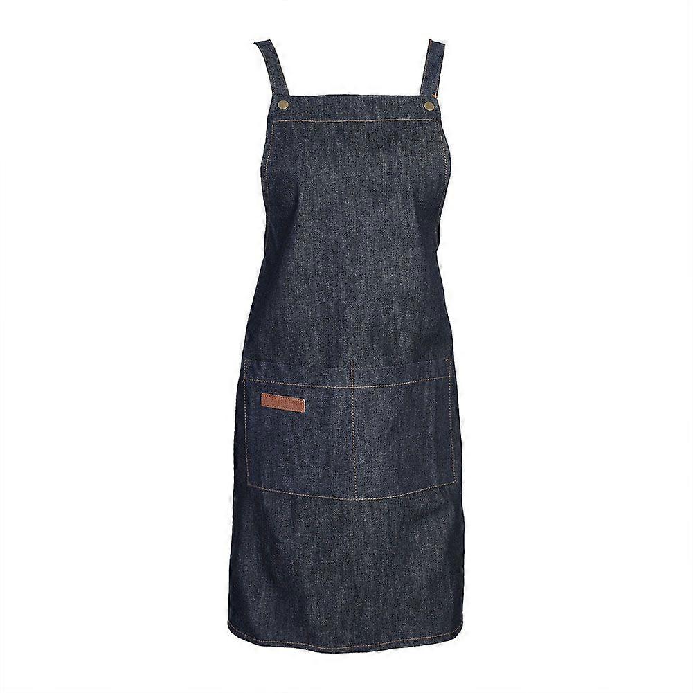 Denim Apron for Baker, Kitchen, Restaurant, Cafe, Work Uniform with Large Front Pockets (Cross Strap)