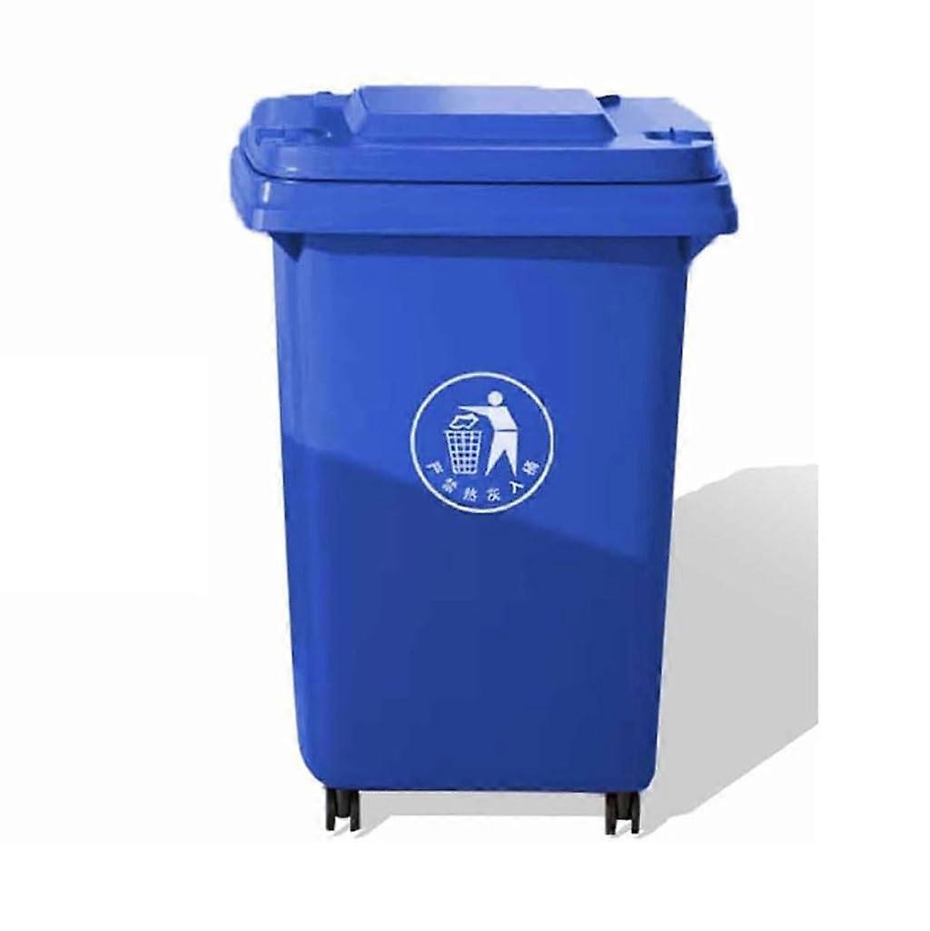 30L Blue Outdoor Garbage Bin with Lid and Wheels, Durable Plastic, Impact Resistant Design