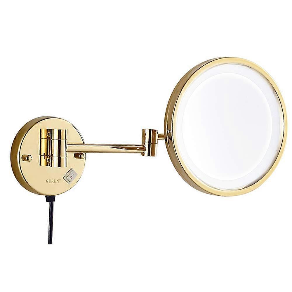 LED Wall Mounted Makeup Mirror with 10X Magnification, Lighted Double Arm Brass Bathroom Vanity Mirror