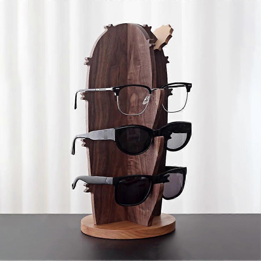 Wooden Glasses Stand Cactus Shape Solid Wood Eyeglass Display Rack with DualLevel Storage