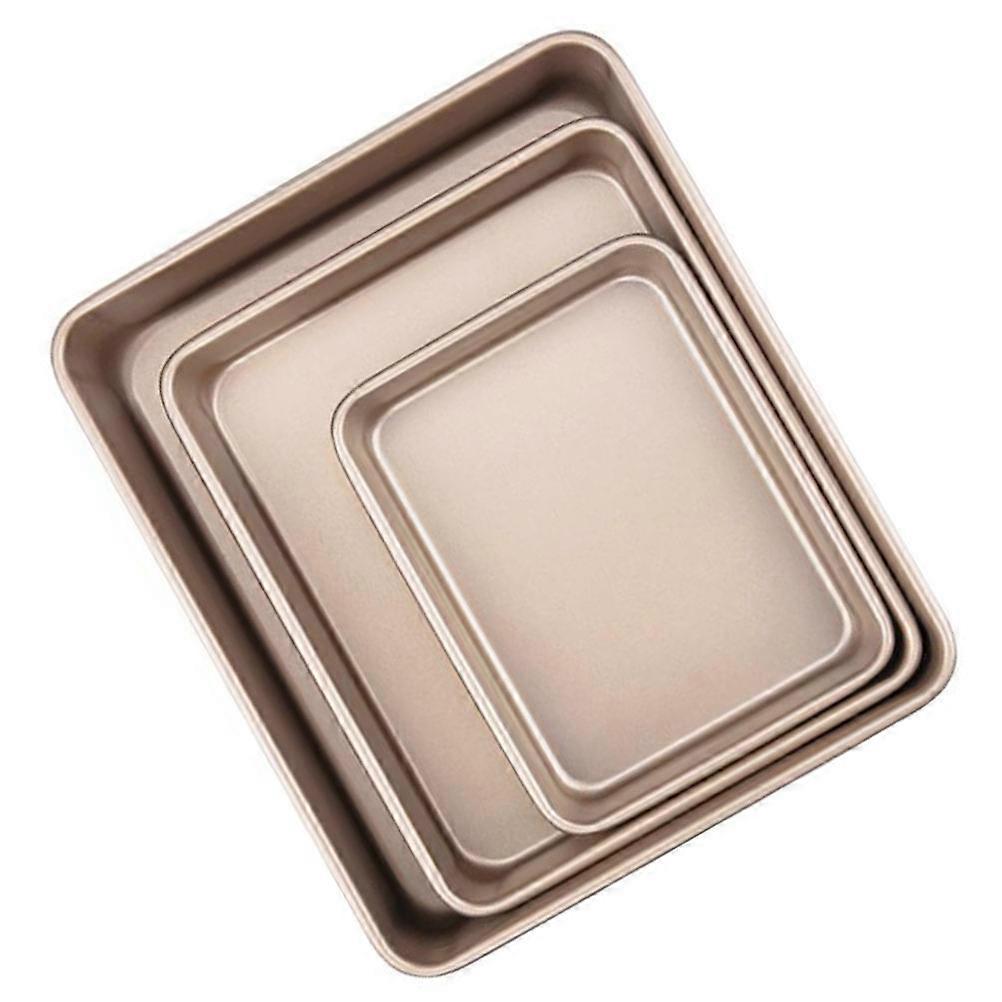 Golden Carbon Steel Food Container for Kitchen Use 3Pcs Rectangular Bake Pans
