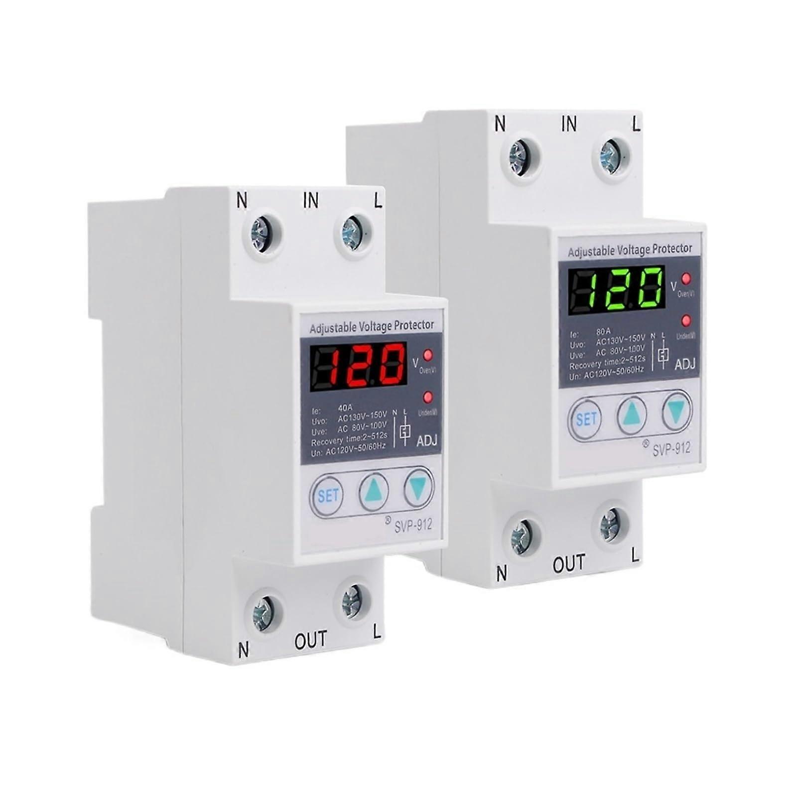 63A Adjustable Surge Protector with Over Under Voltage Protection Relay, 110V 120V Automatic Transfer Switch