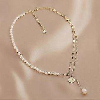 Collar de perlas naturales de agua dulce Cabeza de belleza chapada en oro de 14 quilates Collar de perlas multicapa Moda de mujer Trendy All-match Colgante