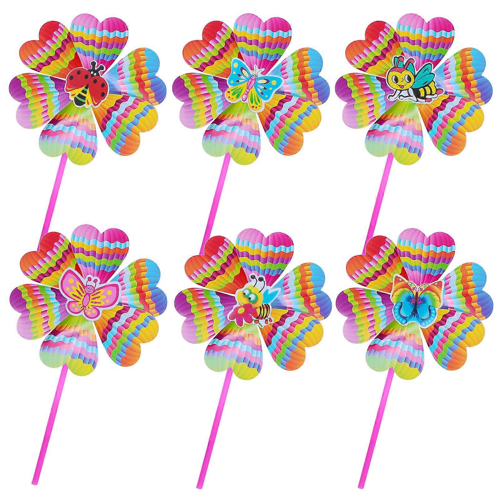 Flower Windmill Stake Plastic Windmill for Lawn Decor 6Pcs